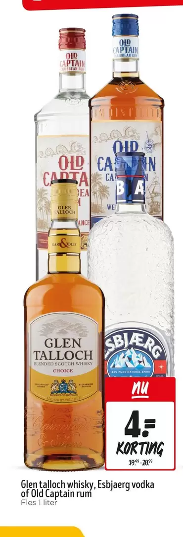EA - Glen Talloch whisky, Esbjerg vodka of Old Captain rum