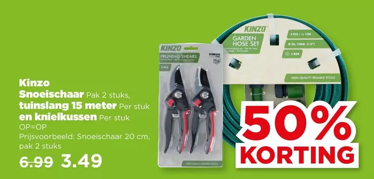 Snoeisschaar, tuinslang 15 meter en knielkussen