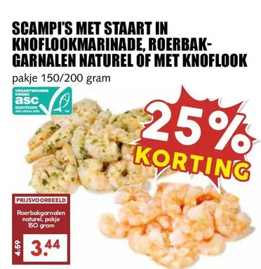 SCAMPI'S MET STAART IN KNIJFLOOKMARINADE, ROERBAK-GARNALEN NATUREL OF MET KNIJFLOOK