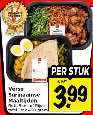 Verse Surinaamse Maaltijden Roti, Bami of Rijsttafel