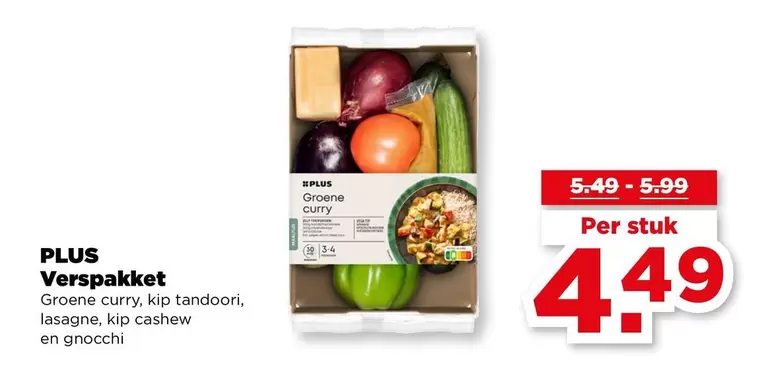 Verspakket Groene curry, kip tandoori, lasagne, kip cashew en gnocchi