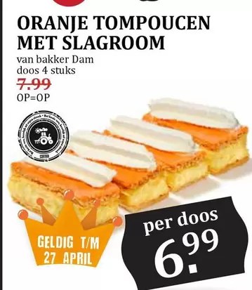 ORANJE TOMPOUCEN MET SLAGROOM