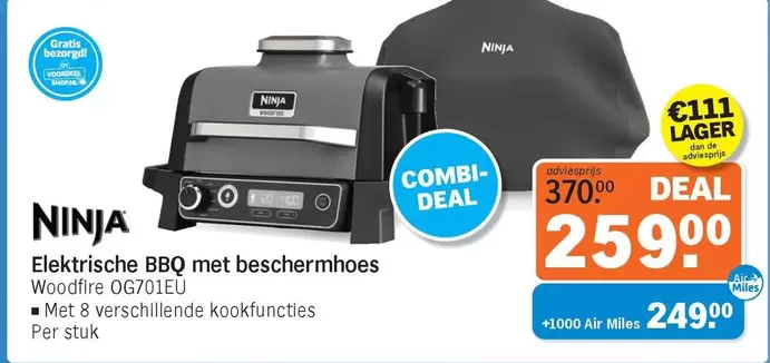 ninja - Elektrische BBQ met beschermhoes Woodfire OG701EU