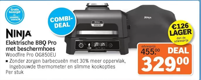 ninja - Elektrische BBQ Pro met beschermhoes Woodfire Pro OG850EU