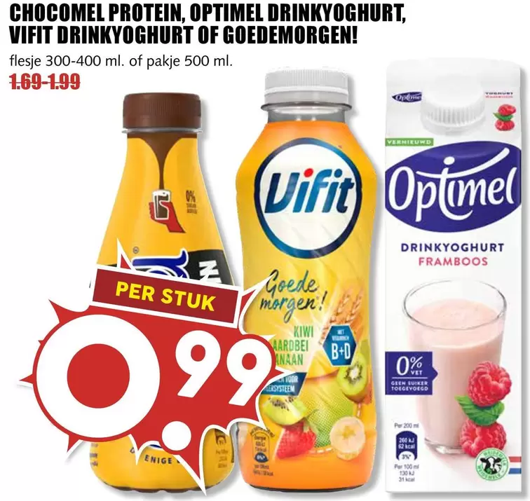 CHOCOMEL PROTEIN, OPTIMEL DRINKYOGHURT, VIFIT DRINKYOGHURT OF GOEDEMORGEN!