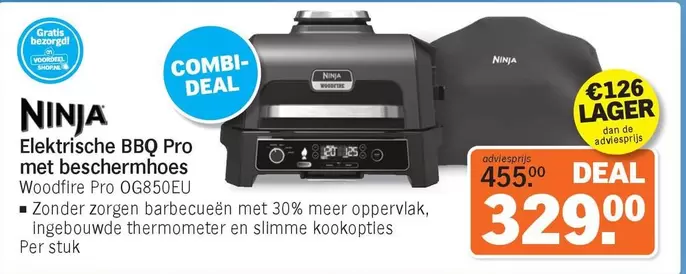 ninja - Elektrische BBQ Pro met beschermhoes Woodfire Pro OG850EU