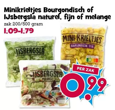 Minikrieltjes Bourgondisch of IJsbergsla naturel, fijn of melange