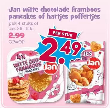 Jan witte chocolade framboos pancakes of hartjes poffertjes