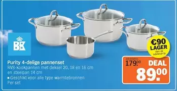 De - Purity 4-delige pannenset RVS-kookpannen met deksel 20, 18 en 16 cm en steelpan 14 cm