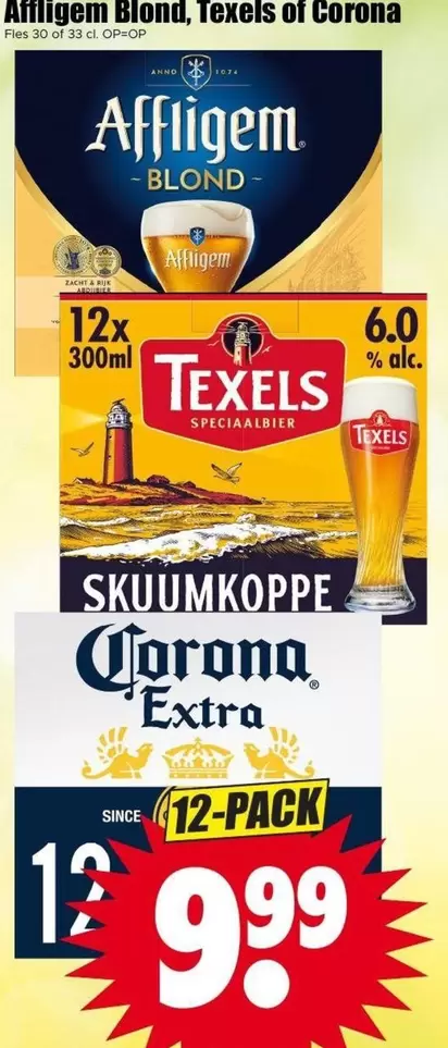 Texels - Affligem Blond,  Skuumkoppe, Corona Extra