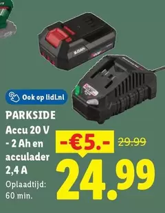 Op - Accu 20 V - 2 Ah en acculader 2,4 A