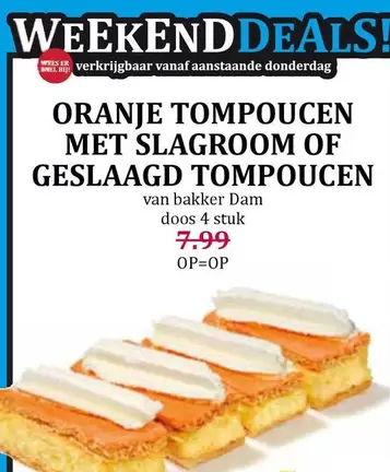 ORANJE TOMPOUCEN MET SLAGROOM OF GESLAAGD TOMPOUCEN