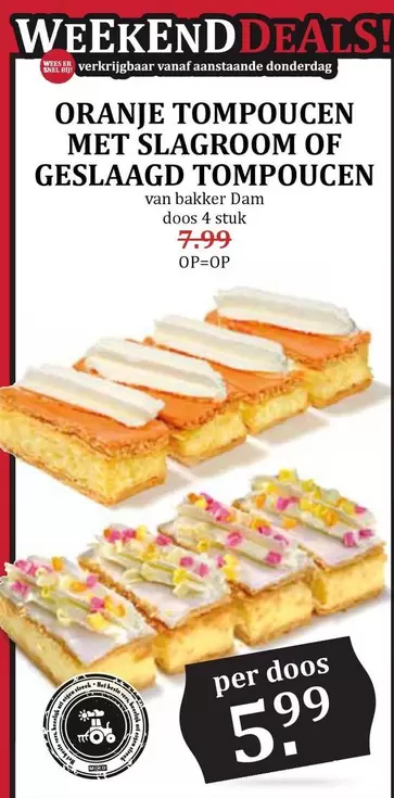 be - ORANJE TOMPOUCEN MET SLAGROOM OF GESLAAGD TOMPOUCEN