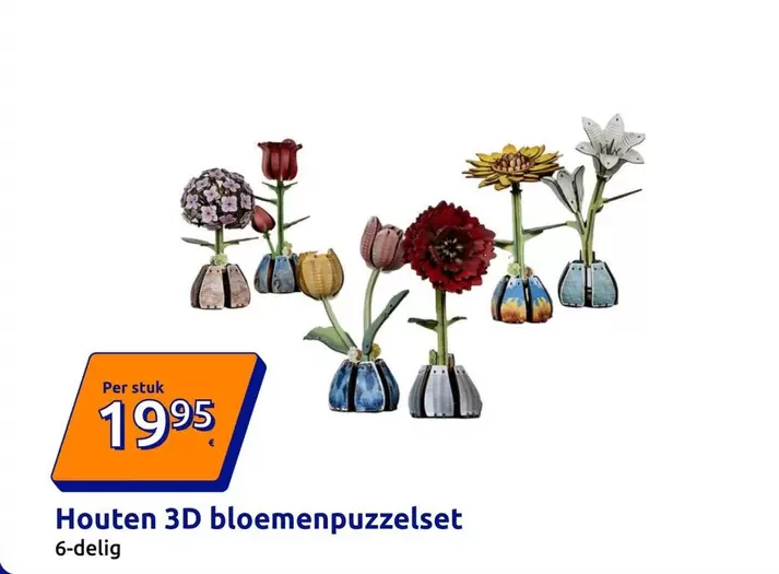 Houten 3D bloemenpuzzelset