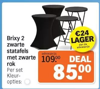 De - Brixy 2 zwarte statafels met zwarte rok