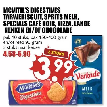 MCVITIE'S DIGESTIVES TARWEBISCUIT, SPRITS MELK, SPECIALS CAFÉ NOIR, NIZZA, LANGE NEKKEN EN/OF CHOCOLADE