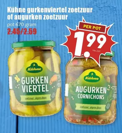 Kühne gurkenviertel zoetzuur of augurken zoetzuur