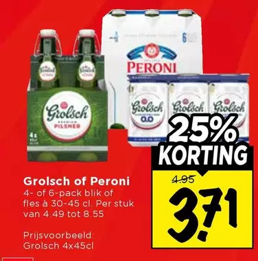Grolsch -  or Peroni 4- or 6-pack