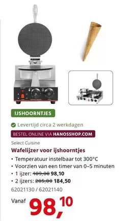 Wafelijzer voor ijshoortjes