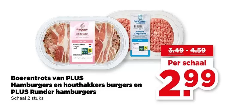 De - Hamburgers en houthakkers burgers en PLUS runder hamburgers