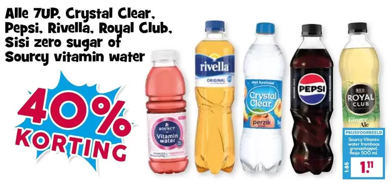 Clear - 7UP, Crystal , Pepsi, Rivella, Royal Club, Sisi zero sugar or Sourcy vitamin water