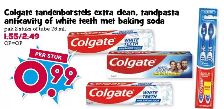Colgate - tandenborstels extra clean, tandpasta anticavity of white teeth met baking soda