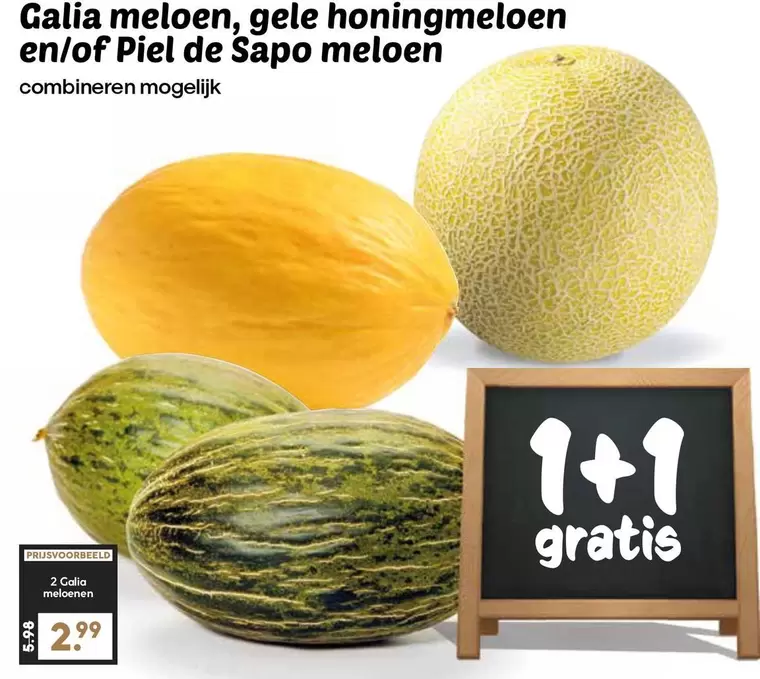 De - Galia meloen, gele honingmeloen en/of Piel de Sapo meloen