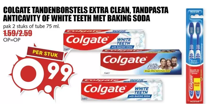 Colgate - TANDENBORSTELS EXTRA CLEAN, TANDPASTA ANTICAVITY OF WHITE TEETH MET BAKING SODA