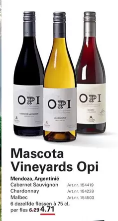 Mascota Vineyards Opi Cabernet Sauvignon, Chardonnay, Malbec