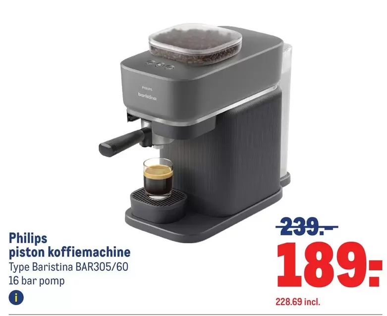 Philips - piston koffiemachine Type Baristina BAR305/60 16 bar pomp