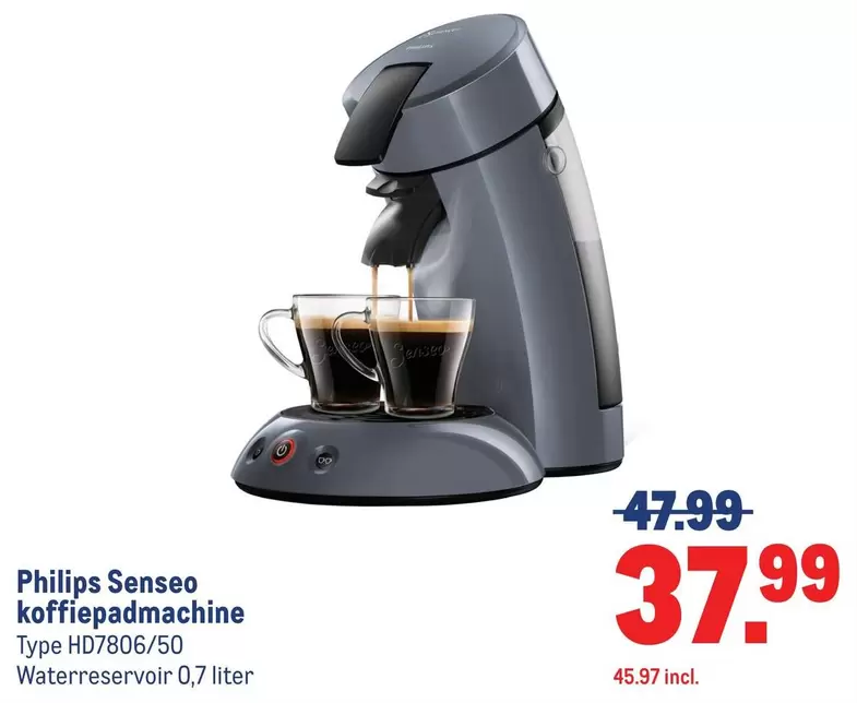 Philips - Senseo koffiepadmachine Type HD7806/50 Waterreservoir 0,7 liter