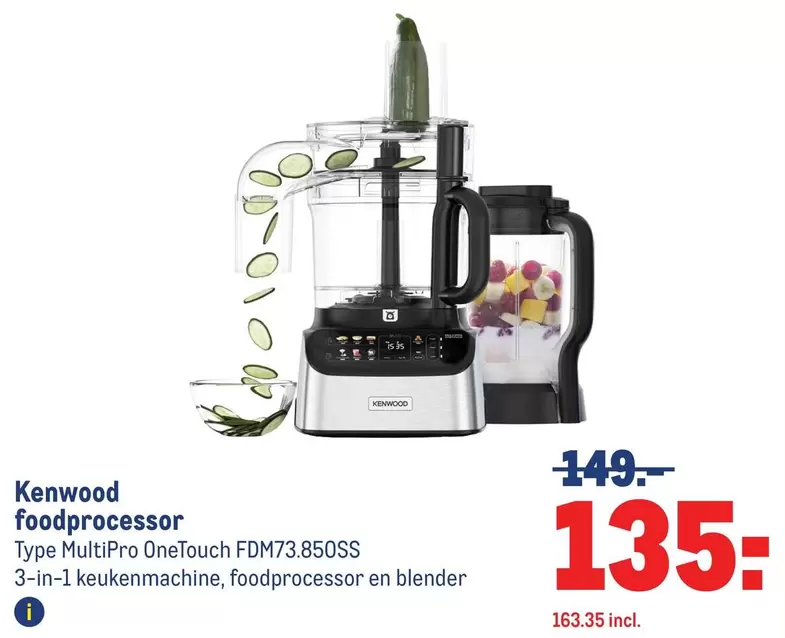 Kenwood - Type MultiPro OneTouch FDM73.850SS 3-in-1 keukemachine, foodprocessor en blender