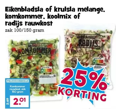 Eikenbladsla of krulsla melange, komkommer, koolmix of radijs rauwkost