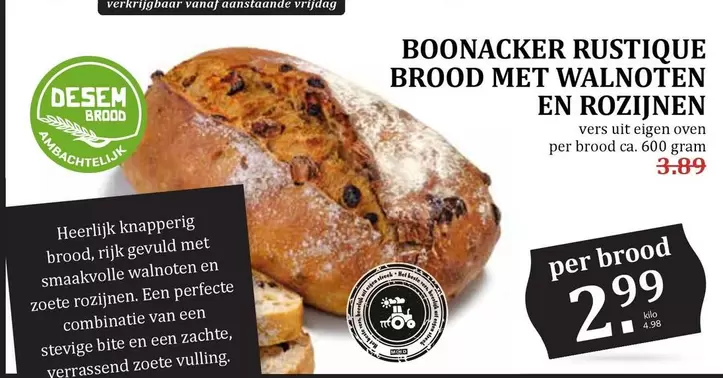 it - BOONACKER RUSTIQUE BROOD MET WALNOTEN EN ROZIJNEN
