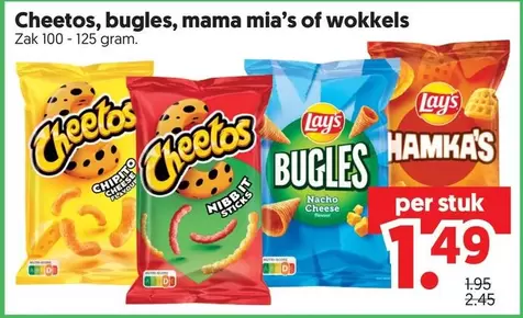 Cheetos - , bugles, mama mia’s of wokkels