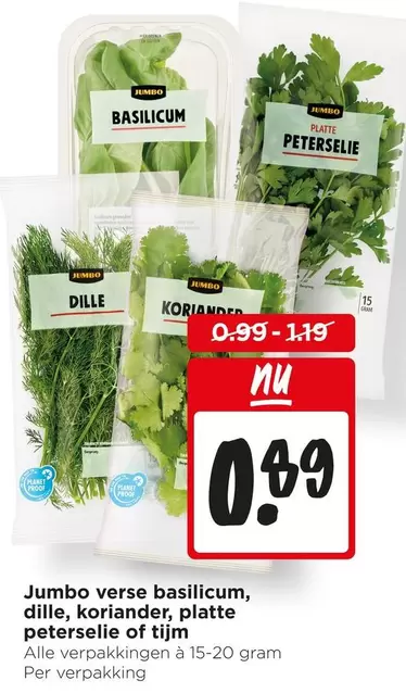Jumbo - verse basilicum, dille, koriander, platte peterselie of tijm