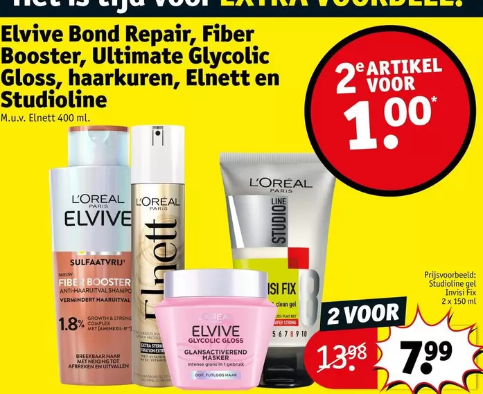 Elvive - Bond Repair, Fiber Booster, Ultimate Glycolic Gloss, haarkuren, Elnett en Studioline