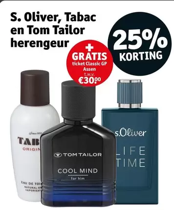 De - S. Oliver, Tabac en Tom Tailor herengeur