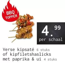 Topper - Verse kip saté of kipfiletshaslicks met paprika & ui