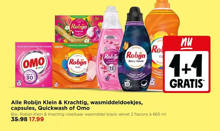 Velvet - Robijn Klein & Krachtig, wasmiddeldoekjes, capsules, Quickwash of Omo