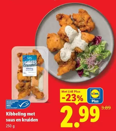 Kibbeling met saus en kruiden