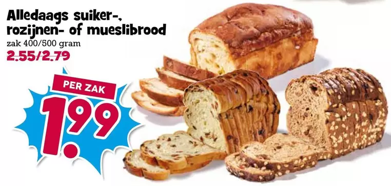 Alledaags suiker-, rozijnen- of mueslibrood