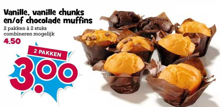 Vanille, vanille chunks en/of chocolade muffins