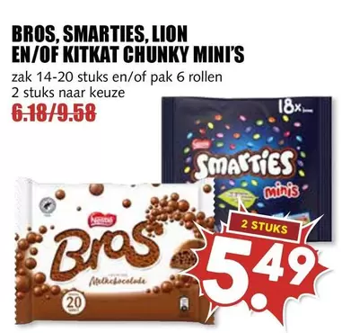 BROS, SMARTIES, LION EN/OF KITKAT CHUNKY MINI'S