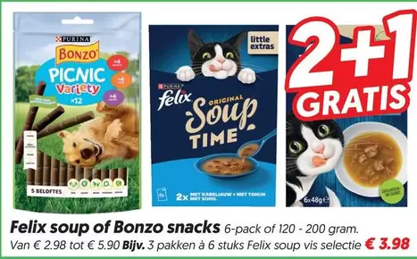 Purina - Felix soup or Bonzo snacks