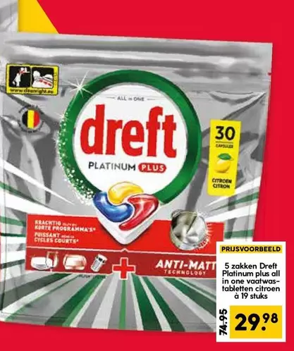 one - 5 zakken Dreft Platinum plus all in vaatwastabletten citroen