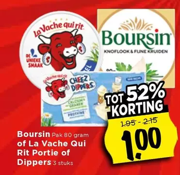 De - Boursin Pak 80 gram of La Vache Qui Rit Portie of Dippers