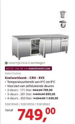 Koelwerkbank - CRH - RVS