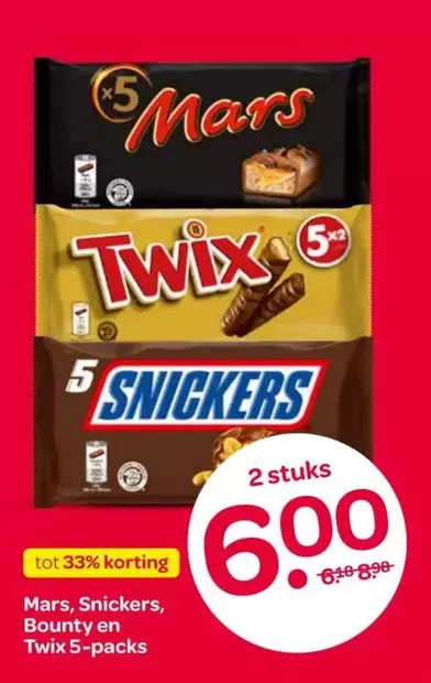 Mars - , Snickers, Bounty en Twix 5-packs