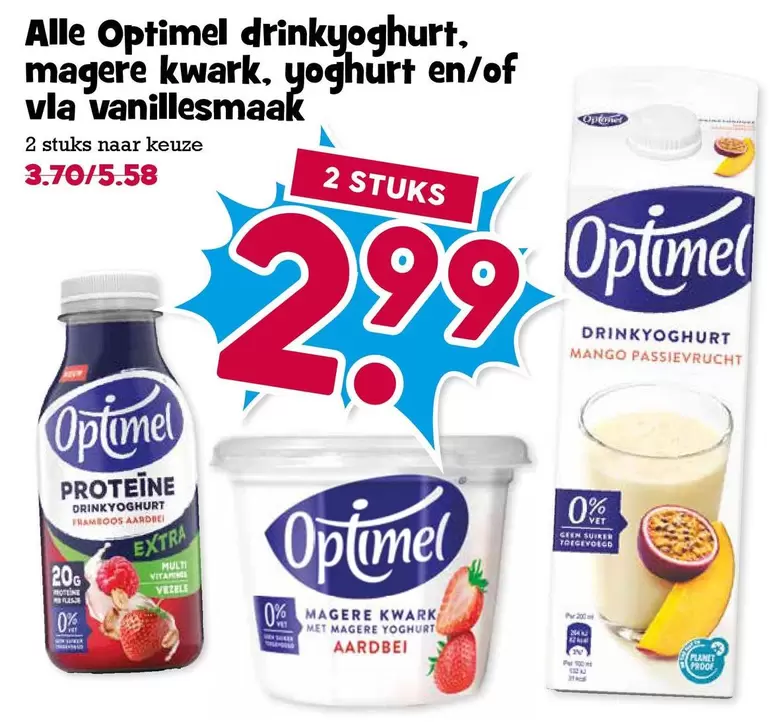 extra - drinkyoghurt, magere kwark, yoghurt en/of vla vanillesmaak